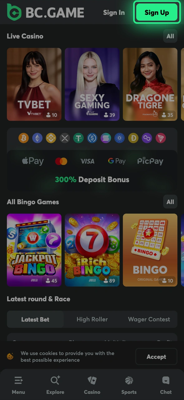 Click the registration button to join the affiliate network at BC Game.