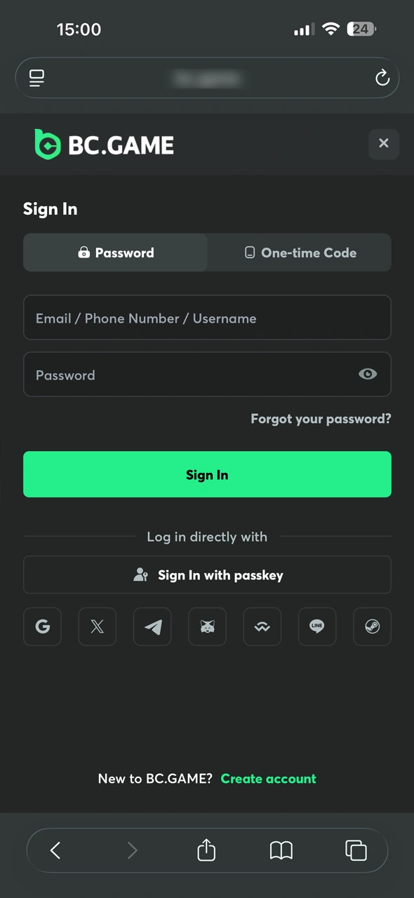 Log in or sign up to your official BC Game iOS account.