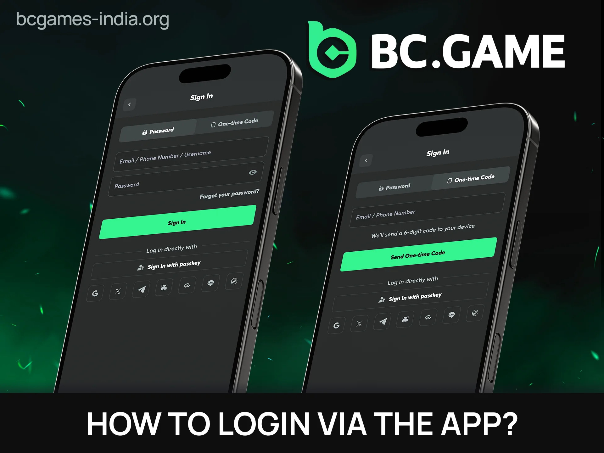 See how to login via BC Game app to access features.