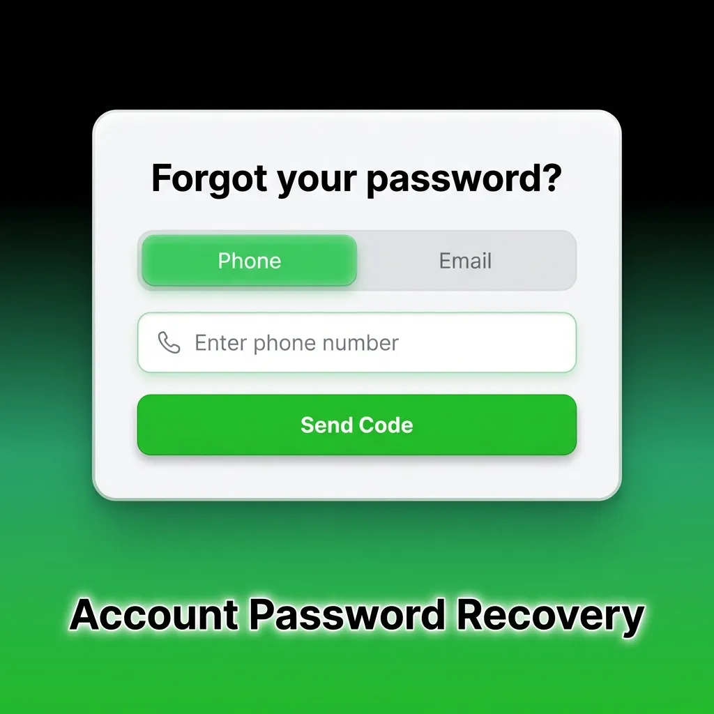 Password recovery process showing steps to reset account credentials via email or SMS verification