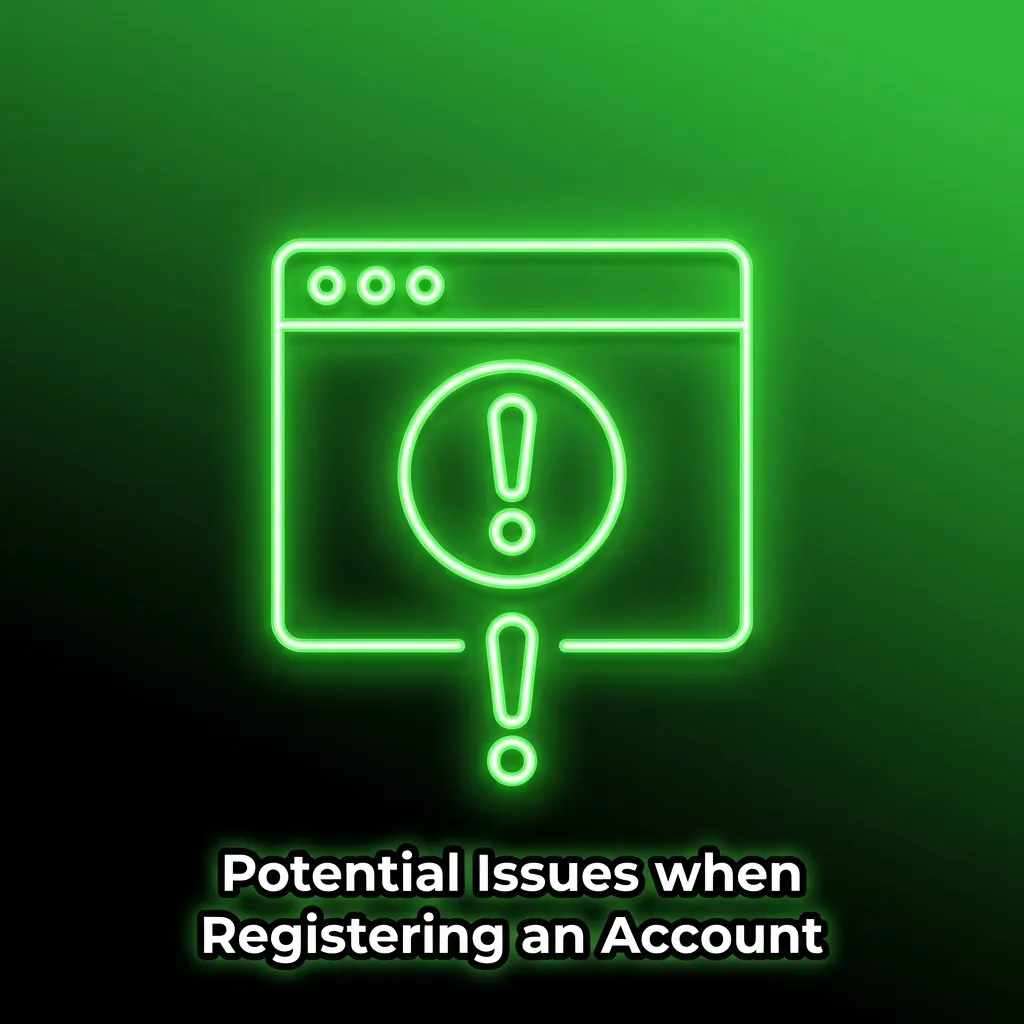 Troubleshooting guide showing common account registration problems and their solutions in a bulleted list format.