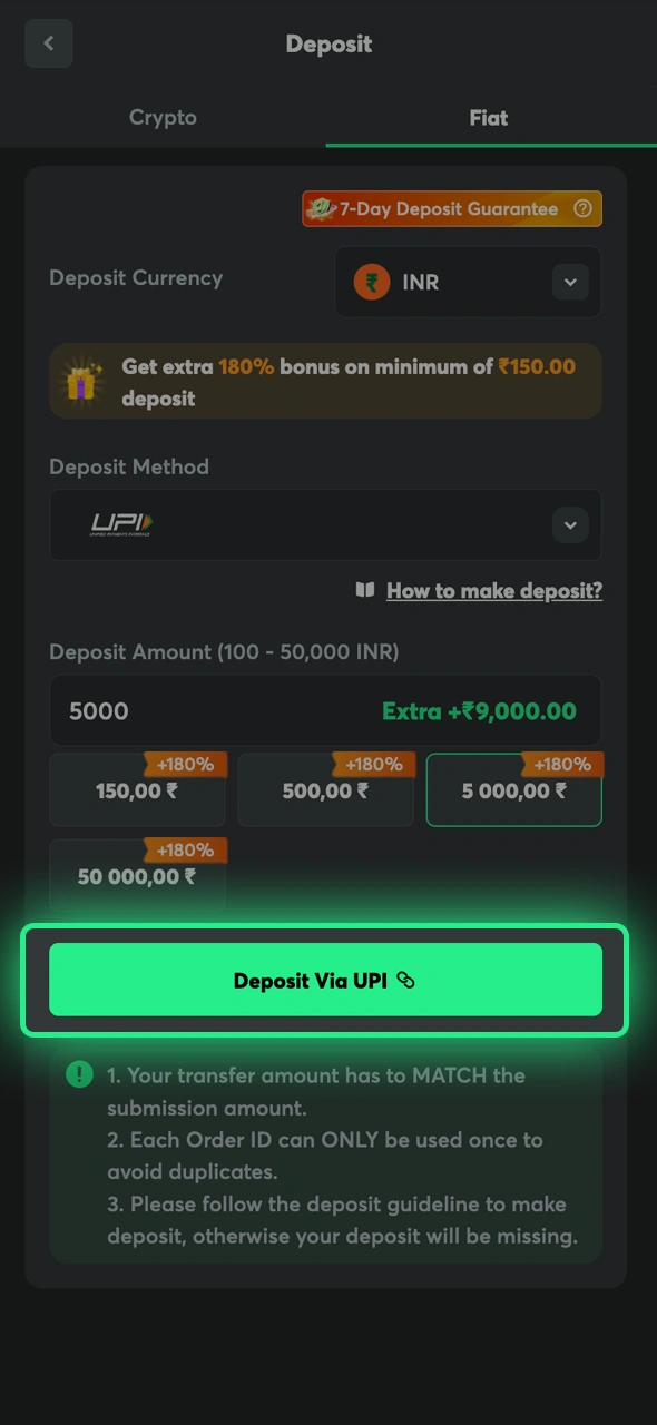 Confirm and complete the transfer to fund your BC Game account.