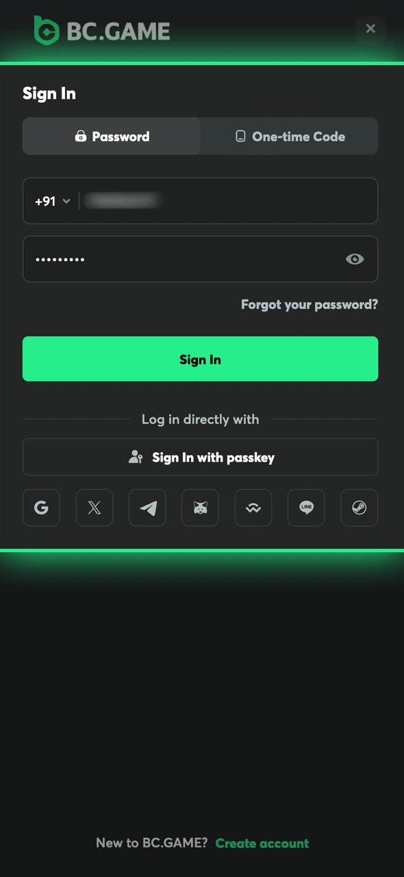 Log into your account on the BC Game site to start.