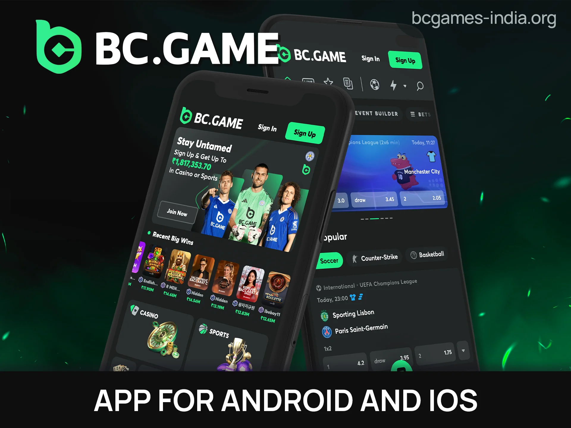 Use the BC Game app for Android and iOS in India.