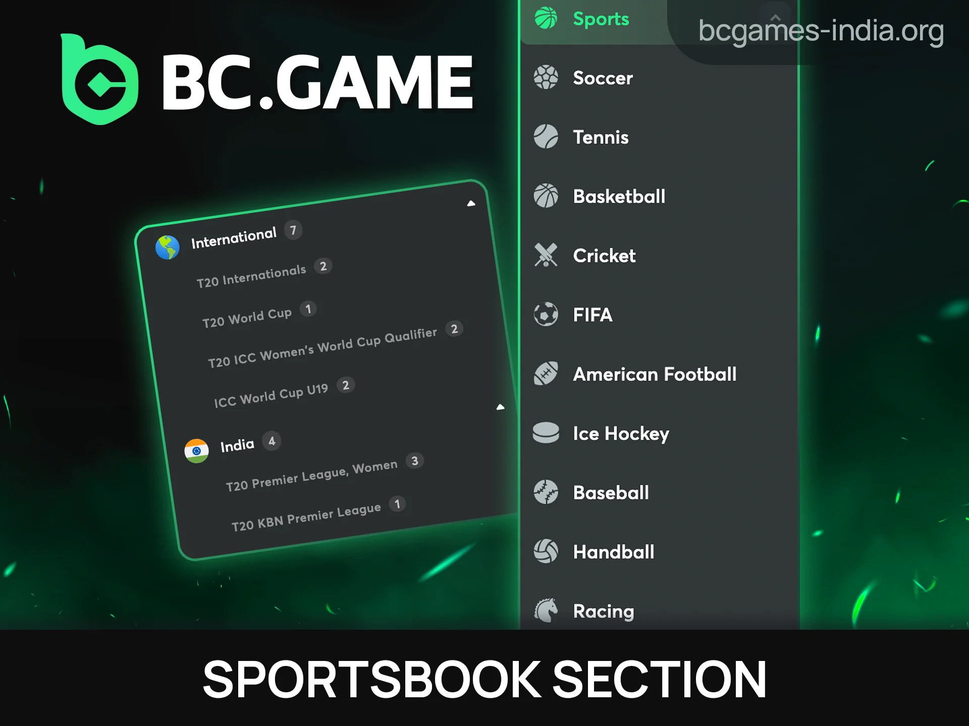 Bet on sports in the sportsbook section of BC Game India.