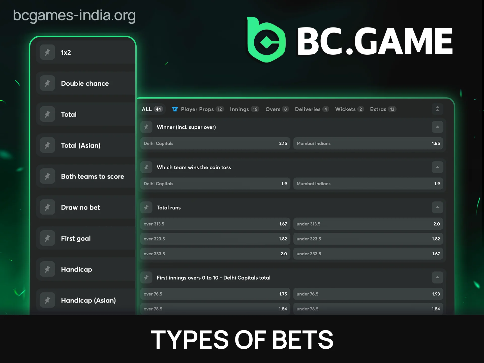 Discover various types of bets for sports available at BC Game.
