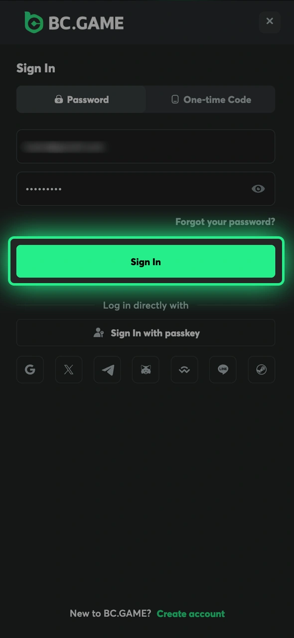 Complete login and manage your profile on the BC Game platform.