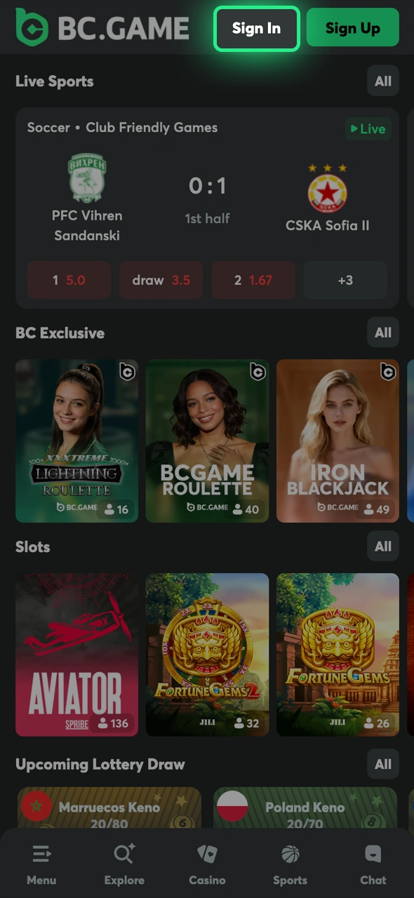 Open login page to access your existing BC Game account.