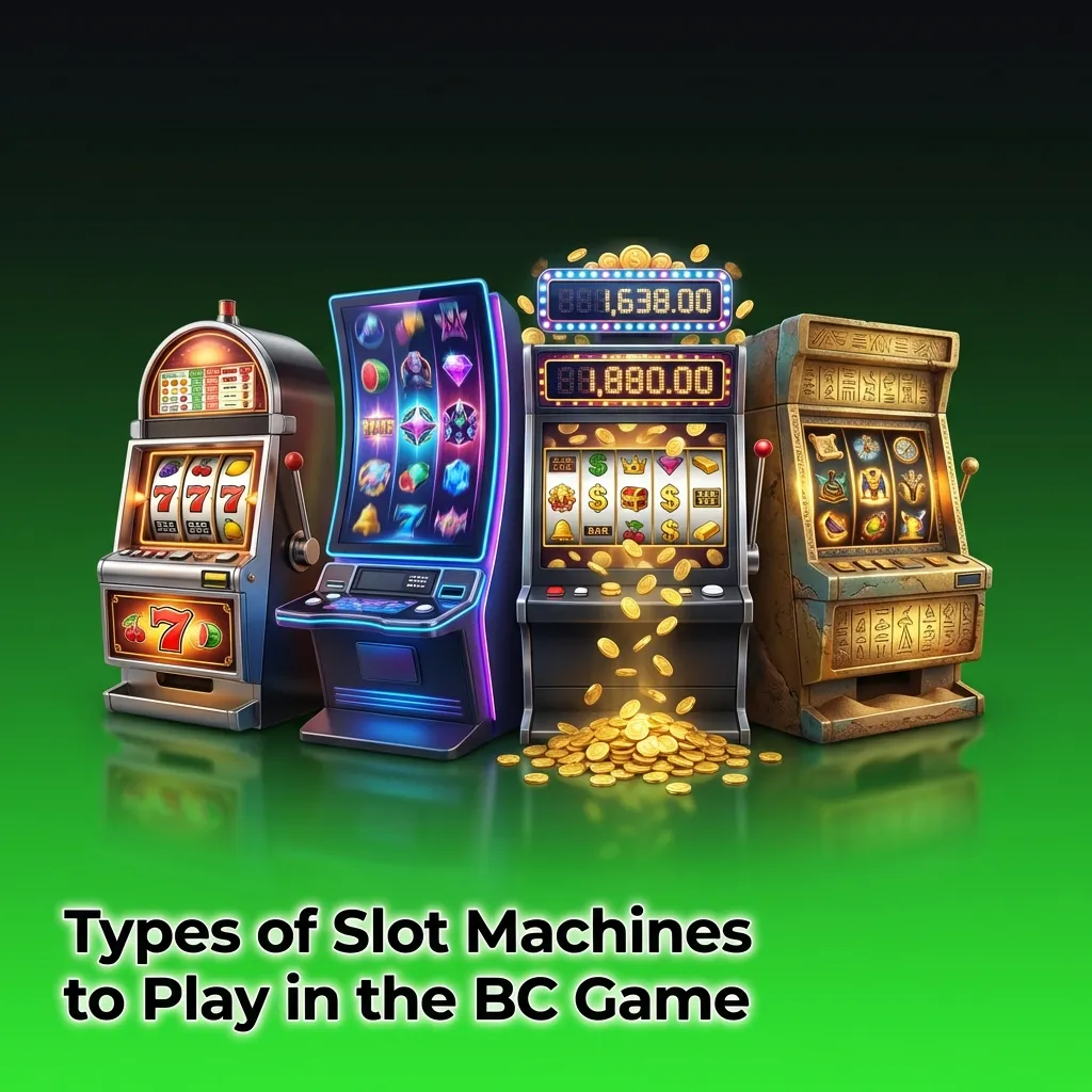 BC Game slot machine categories including classic, video, Megaways, jackpot, branded, and 3D slots with game examples