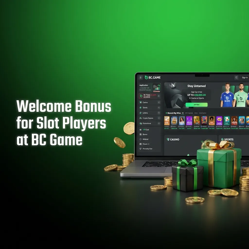 BC Game welcome bonus screen showing 120% match up to ₹100,000 plus free spins for new slot players