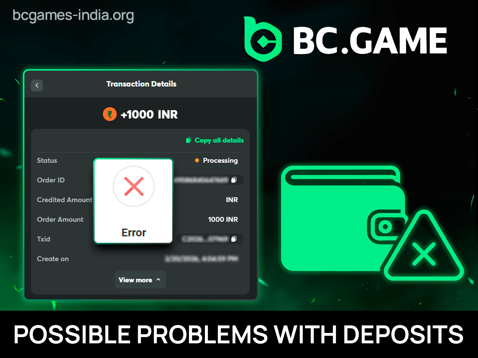 Troubleshooting guide showing common deposit issues and solutions for online gaming payments in India.
