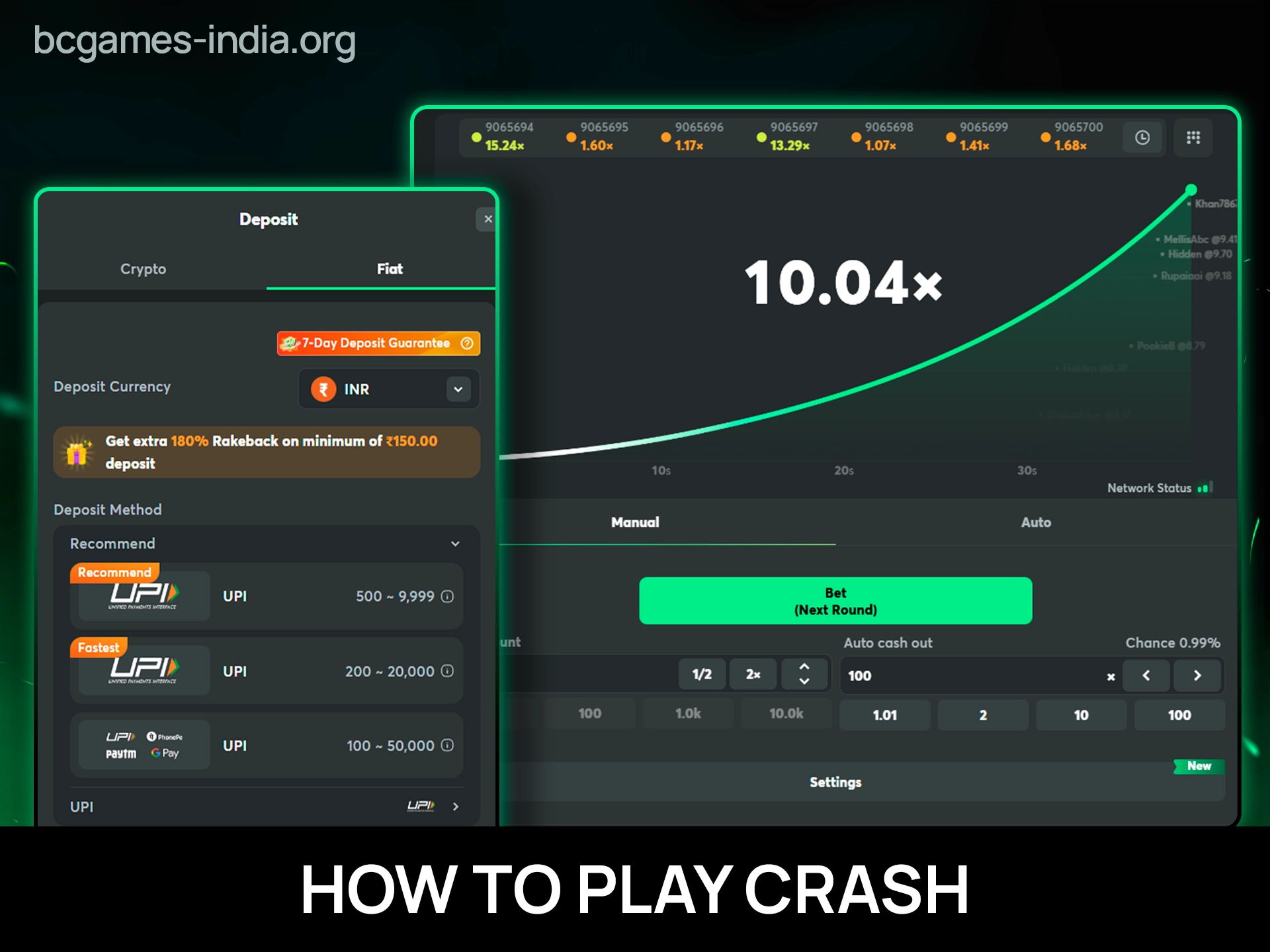 Step-by-step tutorial on how to play Crash at BC Game.
