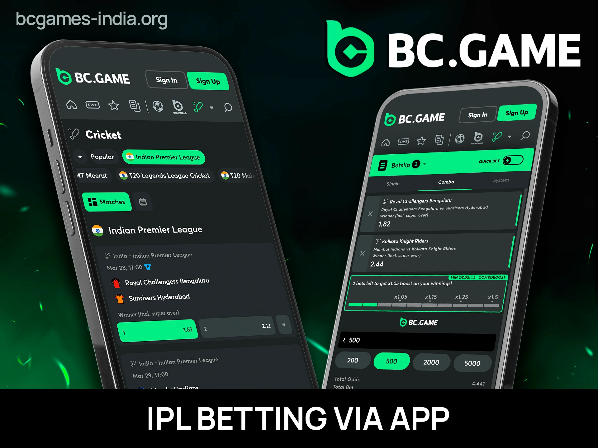 Mobile IPL betting experience using the official BC Game app.