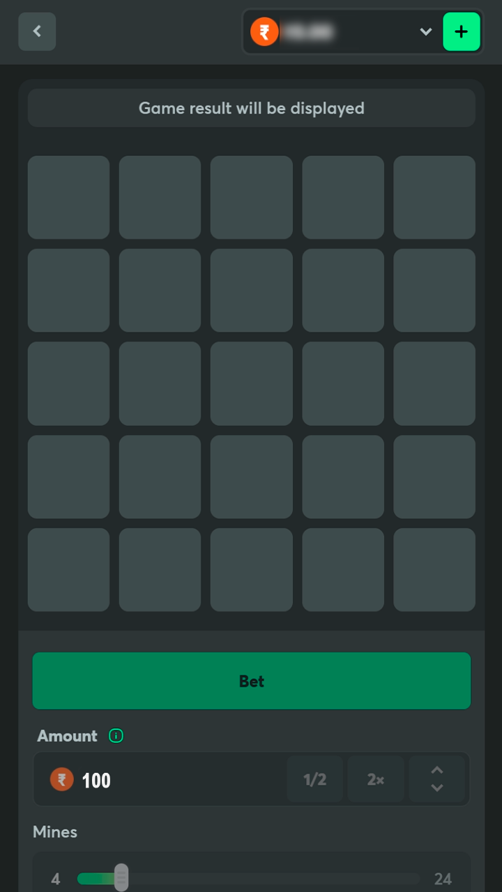 Configuring your first Mines bet on the BC Game site.