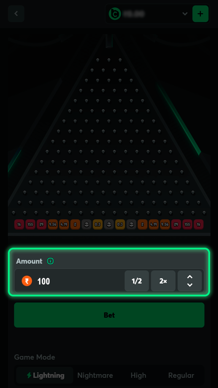 Adjusting betting settings for Plinko sessions at BC Game.
