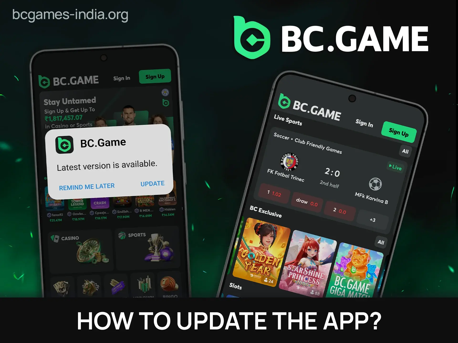 Learn how to update BC Game app to the latest version.