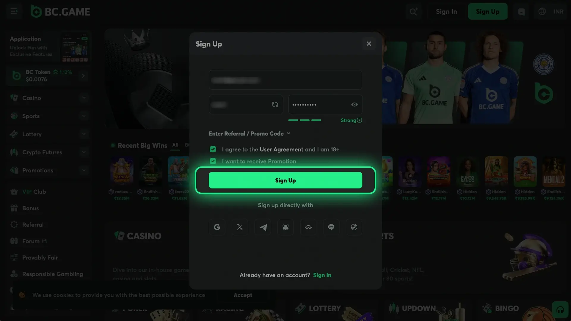 Complete registration and unlock all features on the BC Game site.